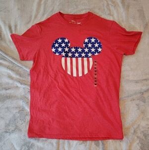 Disney Mickey Mouse Mens Medium  Mickey Ears American Flag Red Unisex T-Shirt